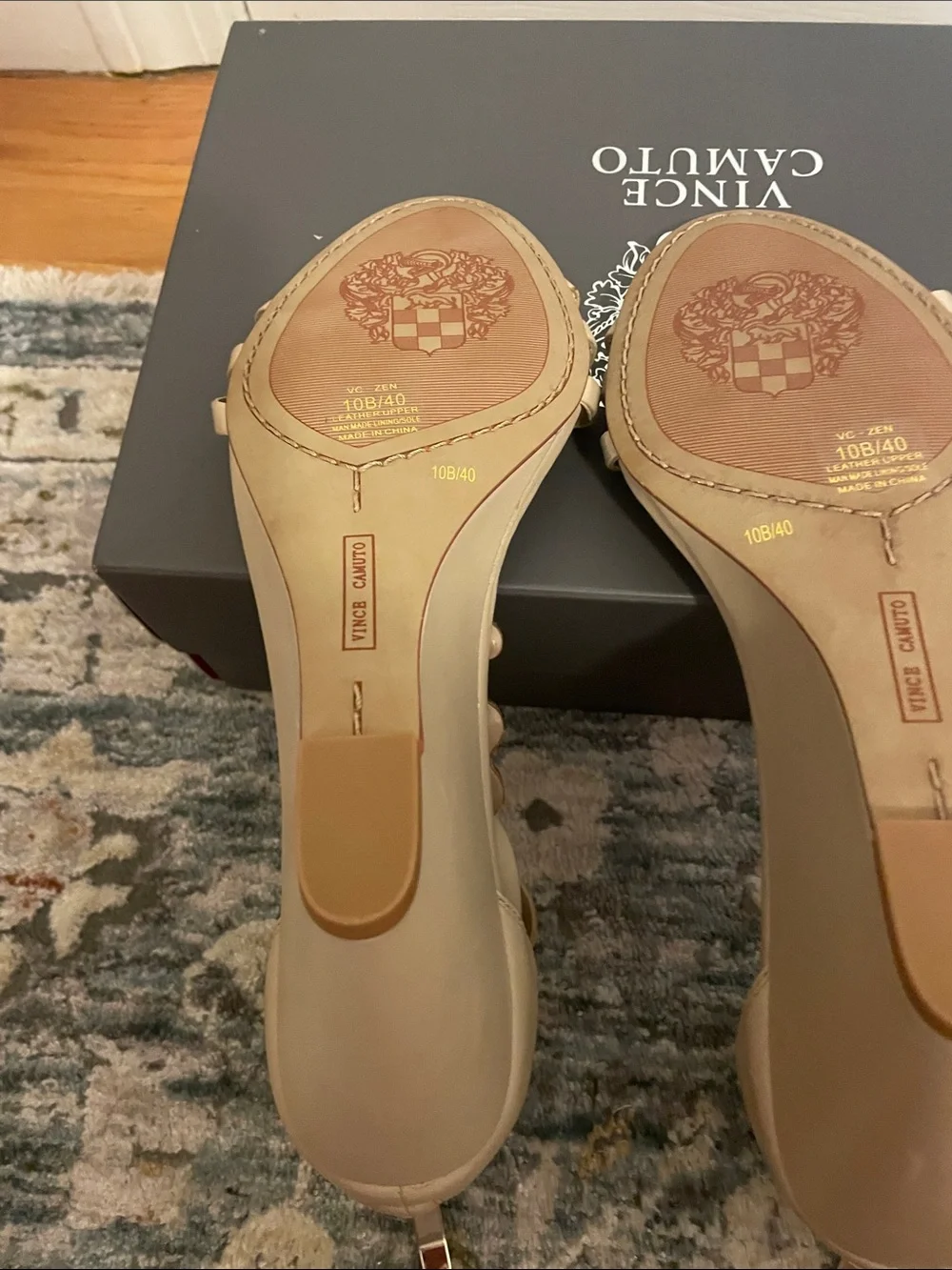 Vince Beige Jeweled T-Strap Wedge Sandals